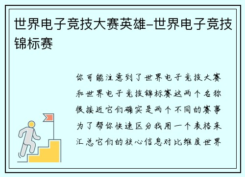 世界电子竞技大赛英雄-世界电子竞技锦标赛